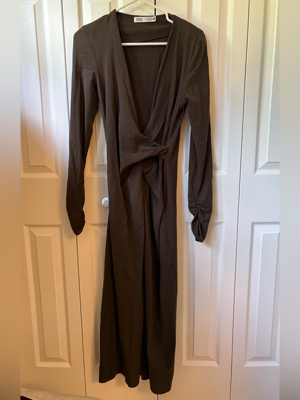 Zara Draped Wool Blend dress, greenish brown color